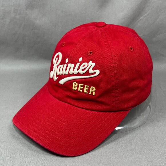 Rainier Beer American Needle Strapback Hat Red Slouch Adjustable USA Dad Mens - Picture 2 of 16